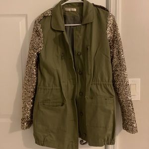 Sequin sleeve gold and army green jacket